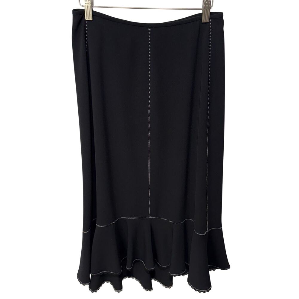 Vintage Quattro Black Womens Skirt 6 Black Long Maxi White Accents Fringe Trim